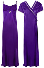 Charger l&#39;image dans la galerie, Purple Style 2 / One Size: Regular Satin Long Strappy Nighty and Robe 2 Pcs Set The Orange Tags

