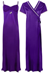 Purple Style 2 / One Size: Regular Satin Long Strappy Nighty and Robe 2 Pcs Set The Orange Tags