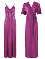 Načíst obrázek do prohlížeče Galerie, Rose Pink / One Size: Regular Satin Long Strappy Nighty and Robe 2 Pcs Set The Orange Tags
