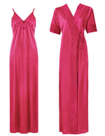 Afbeelding in Gallery-weergave laden, Fuchsia / One Size: Regular Satin Long Strappy Nighty and Robe 2 Pcs Set The Orange Tags
