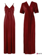 Charger l&#39;image dans la galerie, Deep Red / One Size: Regular Satin Long Strappy Nighty and Robe 2 Pcs Set The Orange Tags
