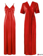 Charger l&#39;image dans la galerie, Red / One Size: Regular Satin Long Strappy Nighty and Robe 2 Pcs Set The Orange Tags

