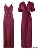 Charger l&#39;image dans la galerie, Wine / One Size: Regular Satin Long Strappy Nighty and Robe 2 Pcs Set The Orange Tags
