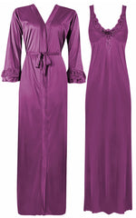 Afbeelding in Gallery-weergave laden, Light Purple / XL ELEGANT DESIGNER WOMENS LONG NIGHTIE LADIES FULL SLEEVE NIGHTWEAR SET 8-14 The Orange Tags
