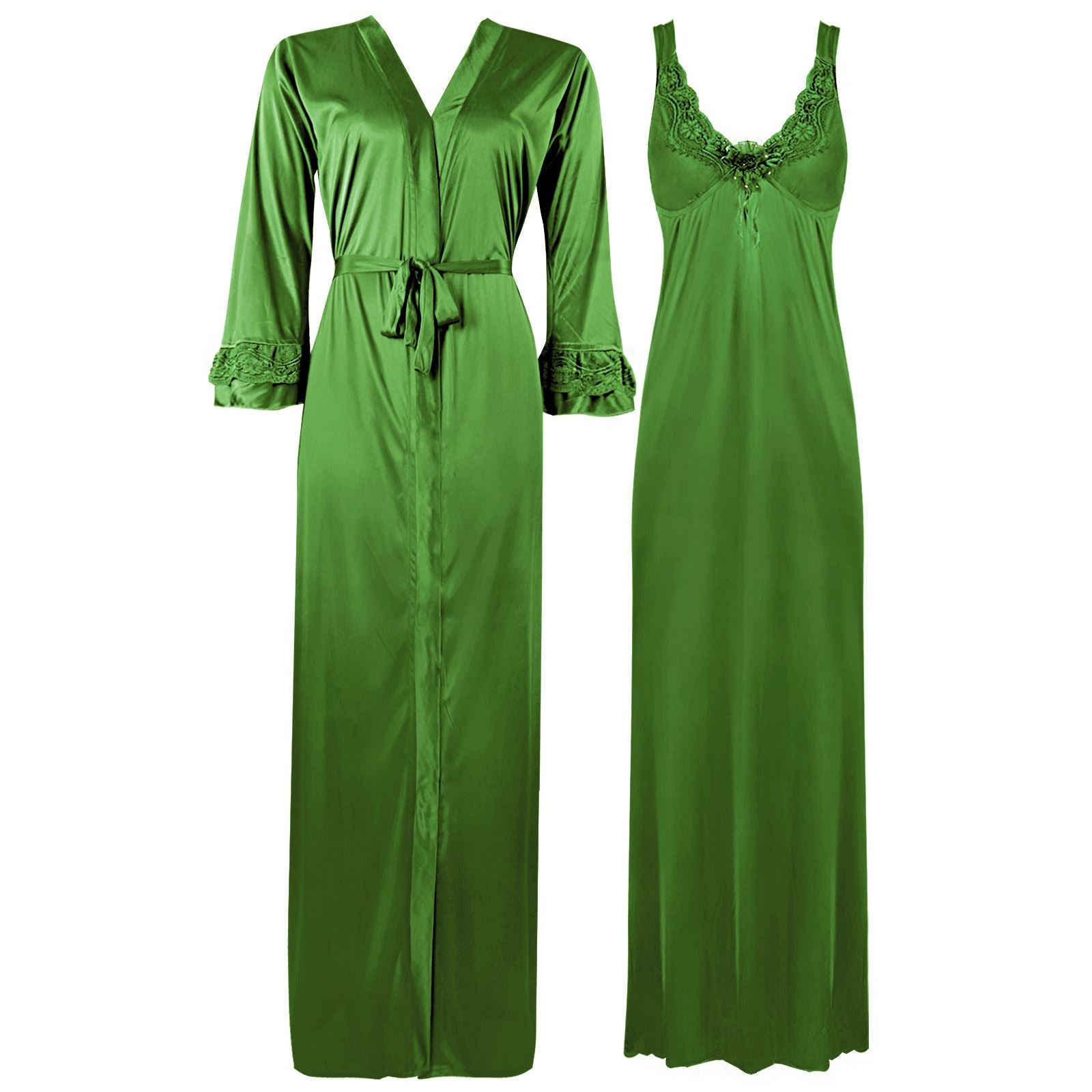 Green / XL ELEGANT DESIGNER WOMENS LONG NIGHTIE LADIES FULL SLEEVE NIGHTWEAR SET 8-14 The Orange Tags