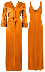 Načíst obrázek do prohlížeče Galerie, Orange / XL ELEGANT DESIGNER WOMENS LONG NIGHTIE LADIES FULL SLEEVE NIGHTWEAR SET 8-14 The Orange Tags
