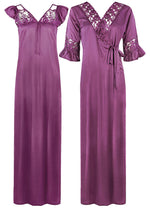 Load image into Gallery viewer, Light Purple / XXL Women Satin Long Nightdress Lace Detailed The Orange Tags
