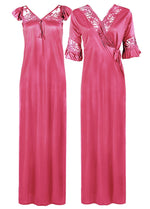 Load image into Gallery viewer, Dark Pink / XXL Women Satin Long Nightdress Lace Detailed The Orange Tags

