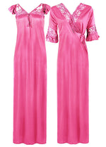 Load image into Gallery viewer, Rose / XXL Women Satin Long Nightdress Lace Detailed The Orange Tags
