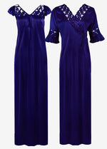 Load image into Gallery viewer, Blue / XXL Women Satin Long Nightdress Lace Detailed The Orange Tags
