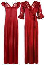 Load image into Gallery viewer, Red / XXL Women Satin Long Nightdress Lace Detailed The Orange Tags
