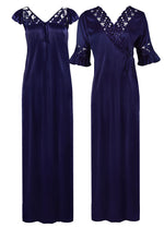 Charger l&#39;image dans la galerie, Navy / XXL Women Satin Long Nightdress Lace Detailed The Orange Tags
