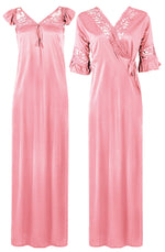Načíst obrázek do prohlížeče Galerie, Baby Pink / XXL Women Satin Long Nightdress Lace Detailed The Orange Tags
