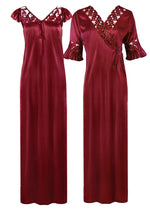 Charger l&#39;image dans la galerie, Ruby / XXL Women Satin Long Nightdress Lace Detailed The Orange Tags

