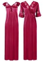 Load image into Gallery viewer, Fuchsia / XXL Women Satin Long Nightdress Lace Detailed The Orange Tags
