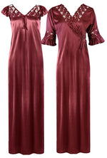 Načíst obrázek do prohlížeče Galerie, Rosewood / XXL Women Satin Long Nightdress Lace Detailed The Orange Tags
