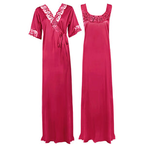 Rose Pink / XXL Satin Plus Size 2pc Set Robe & Nighty The Orange Tags
