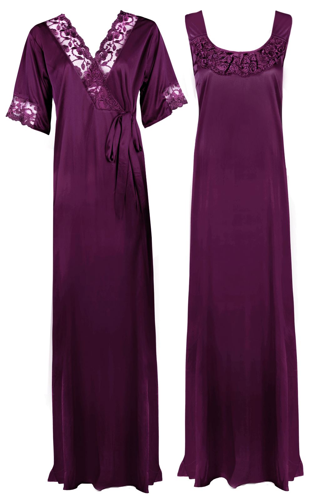Dark Purple / XXL Satin Plus Size 2pc Set Robe & Nighty The Orange Tags