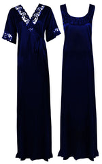 Load image into Gallery viewer, Navy / XXL Satin Plus Size 2pc Set Robe &amp; Nighty The Orange Tags
