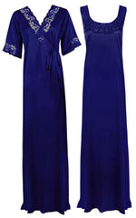 Afbeelding in Gallery-weergave laden, Royal Blue / XXL Satin Plus Size 2pc Set Robe &amp; Nighty The Orange Tags
