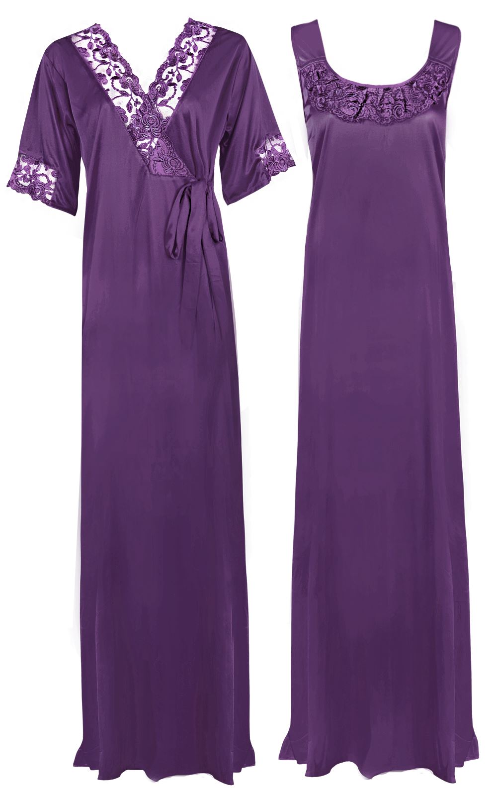 Light Purple / XXL Satin Plus Size 2pc Set Robe & Nighty The Orange Tags