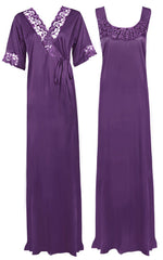 Charger l&#39;image dans la galerie, Light Purple / XXL Satin Plus Size 2pc Set Robe &amp; Nighty The Orange Tags
