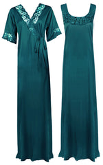 Afbeelding in Gallery-weergave laden, Teal / XXL Satin Plus Size 2pc Set Robe &amp; Nighty The Orange Tags
