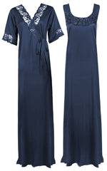 Load image into Gallery viewer, Midnight Blue / XXL Satin Plus Size 2pc Set Robe &amp; Nighty The Orange Tags
