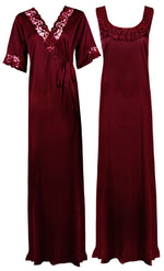 Afbeelding in Gallery-weergave laden, Deep Red / XXL Satin Plus Size 2pc Set Robe &amp; Nighty The Orange Tags
