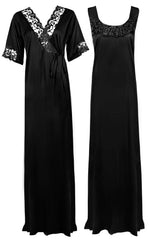 Load image into Gallery viewer, Black / XXL Satin Plus Size 2pc Set Robe &amp; Nighty The Orange Tags
