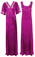 Načíst obrázek do prohlížeče Galerie, Purple / XXL Satin Plus Size 2pc Set Robe &amp; Nighty The Orange Tags
