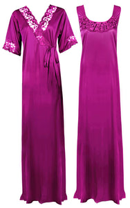 Purple / XXL Satin Plus Size 2pc Set Robe & Nighty The Orange Tags