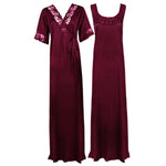 Load image into Gallery viewer, Wine / XXL Satin Plus Size 2pc Set Robe &amp; Nighty The Orange Tags

