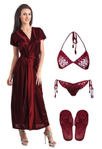 Charger l&#39;image dans la galerie, Deep Red / One Size Wrap Gown With Bra Thong And Bedroom Sleepers The Orange Tags
