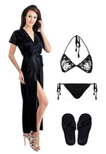 Charger l&#39;image dans la galerie, Black / One Size Wrap Gown With Bra Thong And Bedroom Sleepers The Orange Tags
