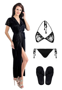 Black / One Size Wrap Gown With Bra Thong And Bedroom Sleepers The Orange Tags