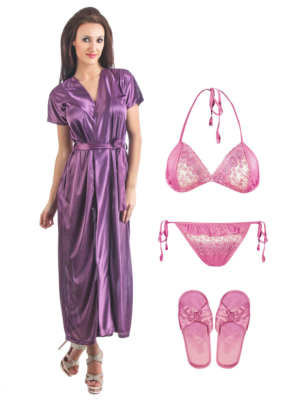 Purple / One Size Wrap Gown With Bra Thong And Bedroom Sleepers The Orange Tags