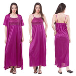Charger l&#39;image dans la galerie, Purple / One Size: Regular (8-16) Satin Nightdress With Robe Nightwear Set The Orange Tags
