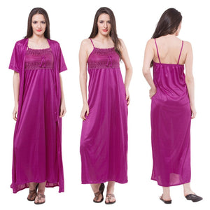 Purple / One Size: Regular (8-16) Satin Nightdress With Robe Nightwear Set The Orange Tags