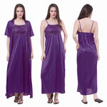 Charger l&#39;image dans la galerie, Dark Purple / One Size: Regular (8-16) Satin Nightdress With Robe Nightwear Set The Orange Tags
