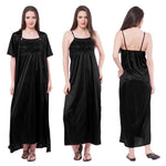 Load image into Gallery viewer, Black / One Size: Regular (8-16) Satin Nightdress With Robe Nightwear Set The Orange Tags
