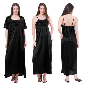 Black / One Size: Regular (8-16) Satin Nightdress With Robe Nightwear Set The Orange Tags