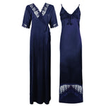 Charger l&#39;image dans la galerie, Navy / 8-14 Satin Lace Nighty With Robe The Orange Tags
