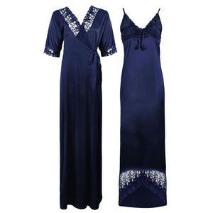 Navy / 8-14 Satin Lace Nighty With Robe The Orange Tags