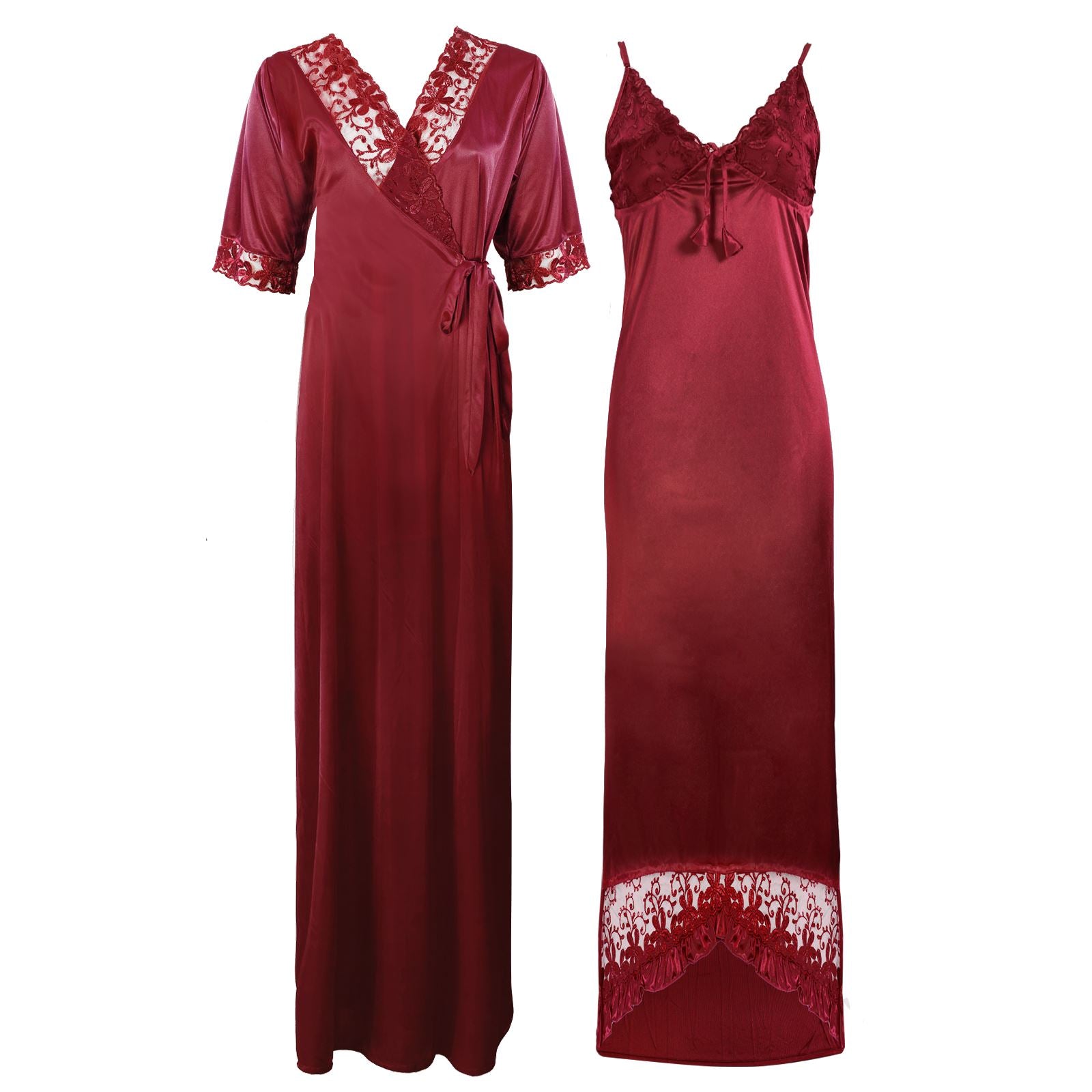 Deep Red / 8-14 Satin Lace Nighty With Robe The Orange Tags