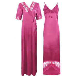 Rose Pink / 8-14 Satin Lace Nighty With Robe The Orange Tags