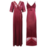 Load image into Gallery viewer, Wine / 8-14 Satin Lace Nighty With Robe The Orange Tags
