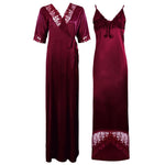 Load image into Gallery viewer, Dark Wine / 8-14 Satin Lace Nighty With Robe The Orange Tags
