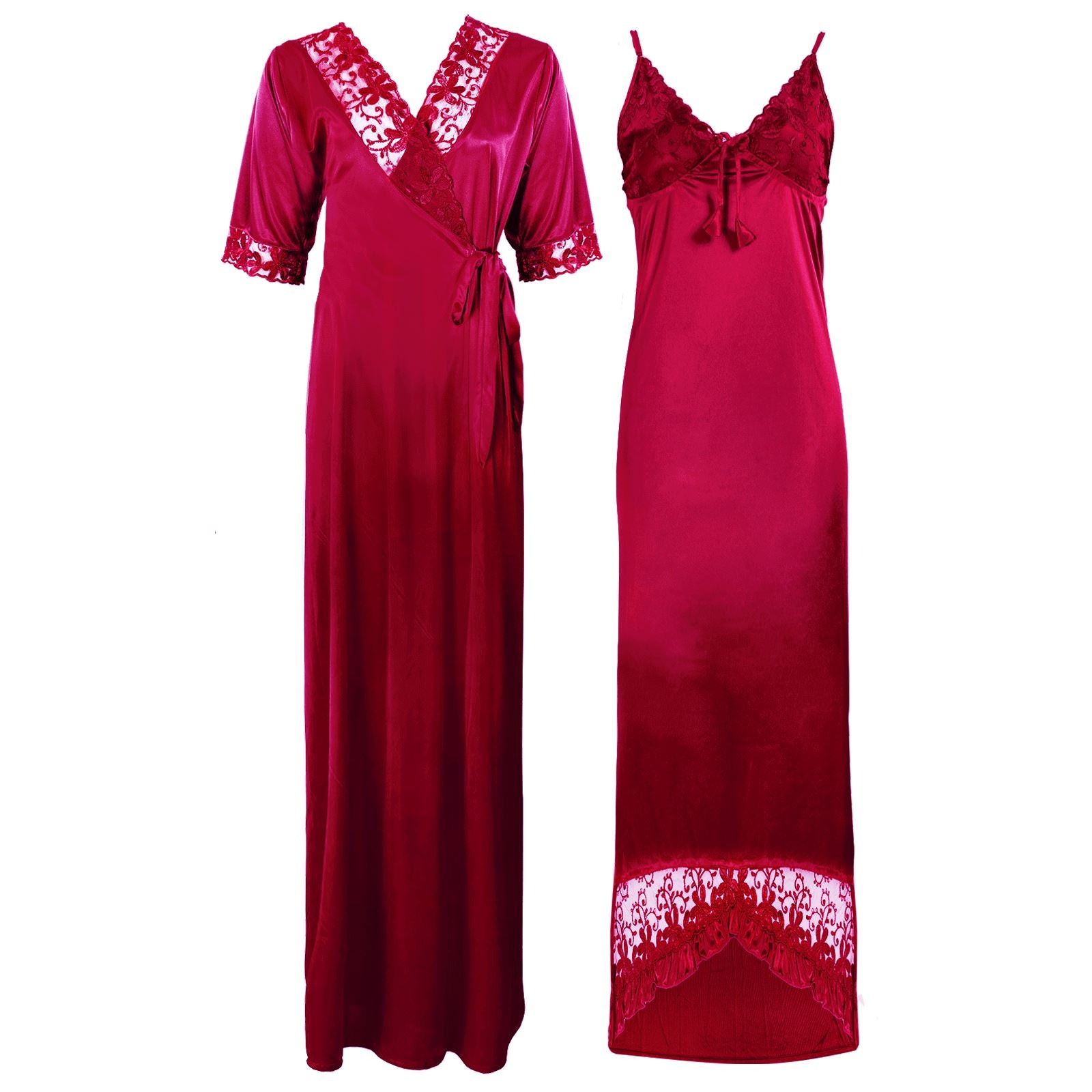 Cerise / 8-14 Satin Lace Nighty With Robe The Orange Tags