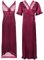 Load image into Gallery viewer, Wine / One Size: Regular (8-16) Designer Satin Nightwear Nighty and Robe The Orange Tags
